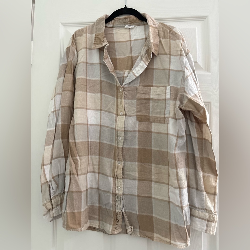 Neutral Plaid Button-Down Shirt